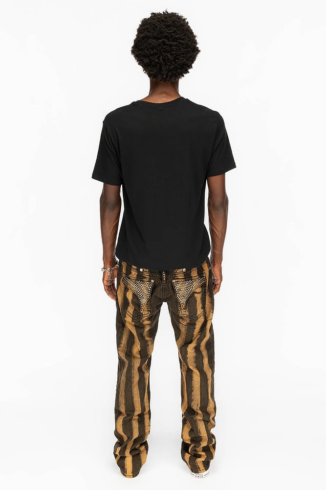 MENS LONG FLAP PRISONER TAN WASH JEANS WITH EMBELLISHMENT