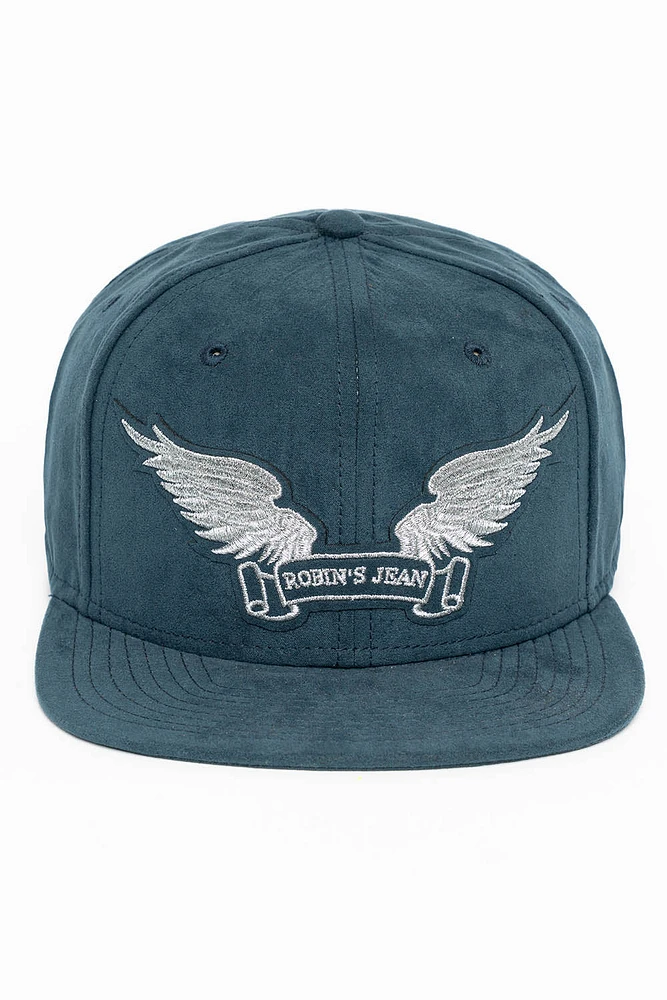 MICRO SUEDE CAP IN BLUE COLOR IN SILVER WING LOGO EMBROIDERY