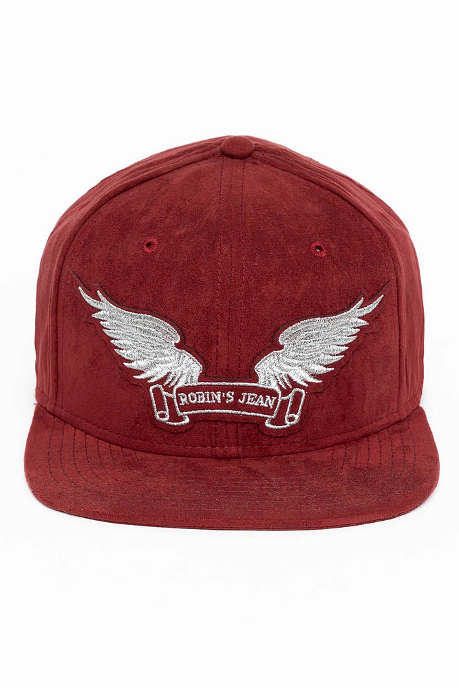 MICRO SUEDE CAP IN BURGUNDY COLOR IN SILVER WING LOGO EMBROIDERY