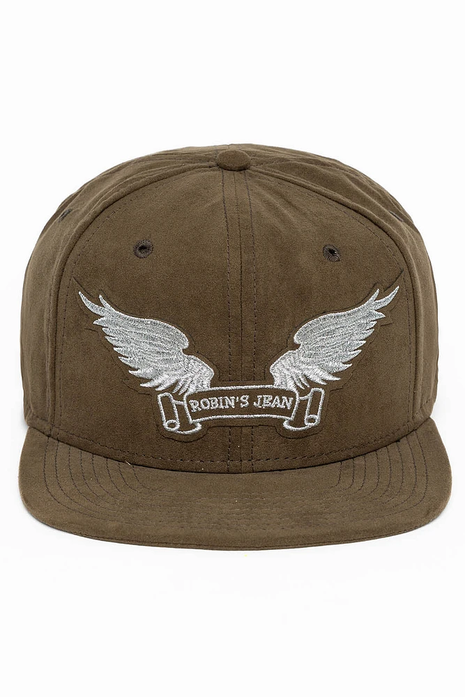 MICRO SUEDE CAP IN OLIVE COLOR IN SILVER WING LOGO EMBROIDERY