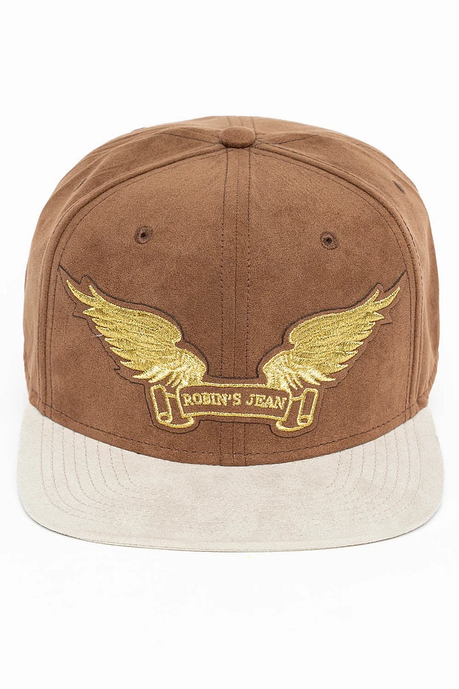 MICRO SUEDE CAP IN COFFEE /STONE COLOR IN GOLD WING LOGO EMBROIDERY