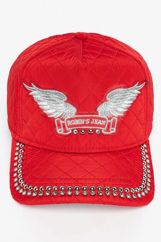 ROBINS QUILTED CAP IN RED WITH EMBALISHMENT