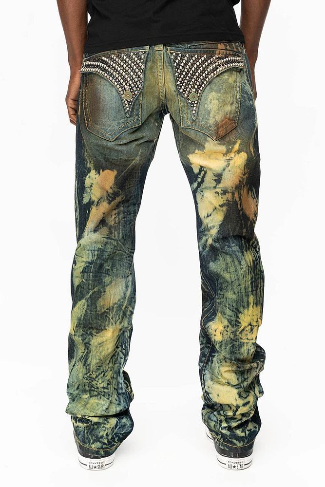 KILLER FLAP STRAIGHT LEG JEANS WITH FULL CRYSTALS AND STUDS TOPANGA CANYON WASH
