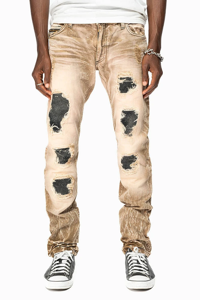 MINI FLAP MENS SLIM JEANS AMARETO DESTROY BACKING WITH CRYSTALS AND SPIKE