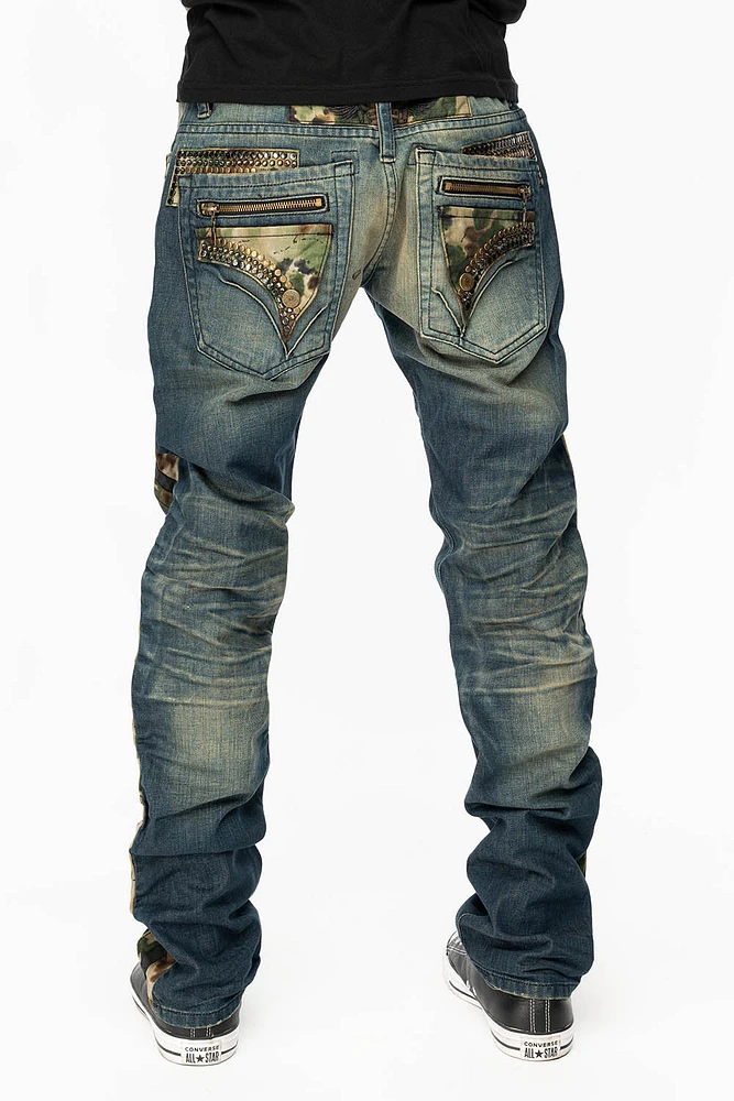 MINI FLAP MENS SLIM JEANS CONCORD DARK WASH WITH CRYSTALS