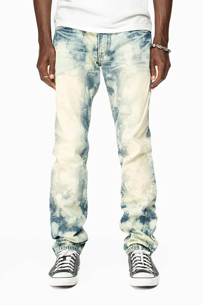 MENS CLASSIC 5 POCKET STRAIGHT LEG JEANS JAPAN MEDIUM WASH WITH BLACK DIAMOND CRYSTALS