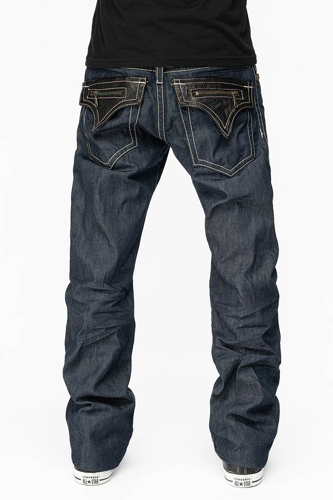 CLINT W/BLACK LEATHER ZIPPER FLAPS RINSE WASH