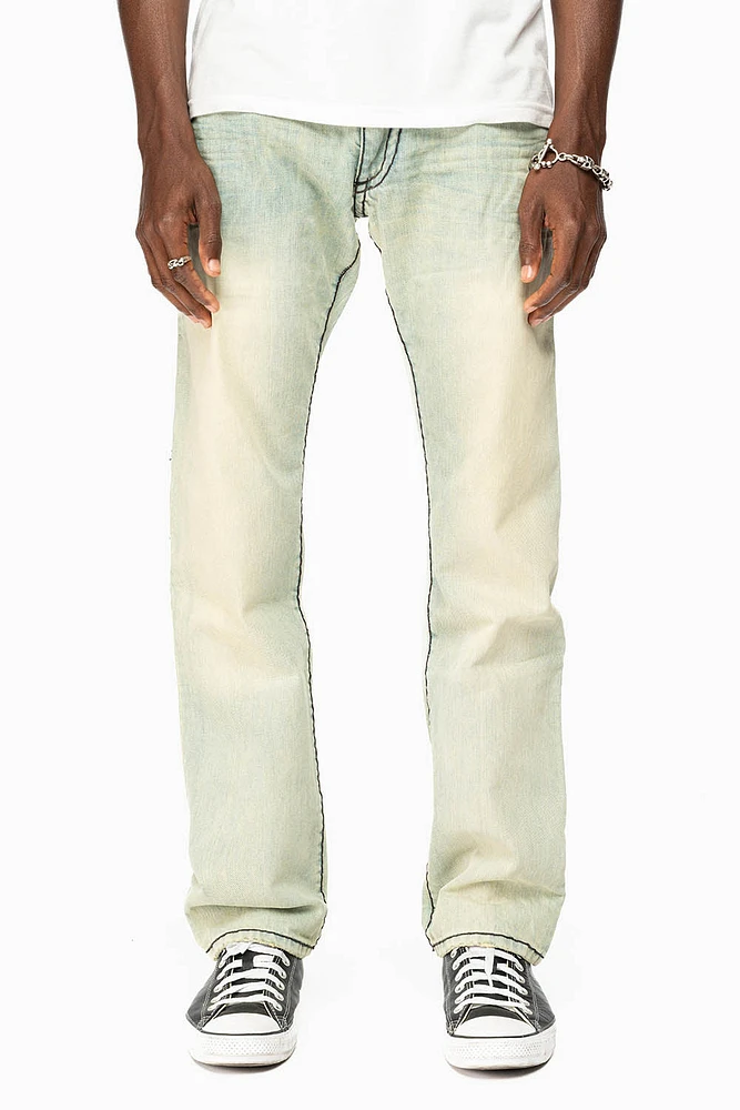 MENS CLASSIC 5 POCKET STRAIGHT LEG JEANS SMOKEY LIGHT WASH WITH CRYSTALS