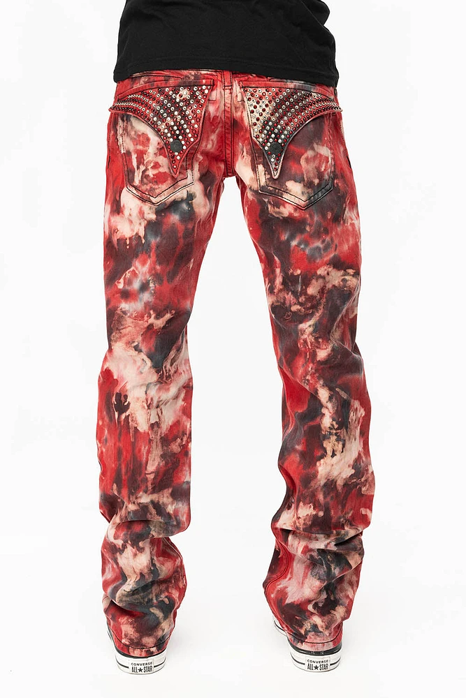 KILLER FLAP STRAIGHT LEG JEANS WITH FULL CRYSTALS RED SUN DANCE WASH