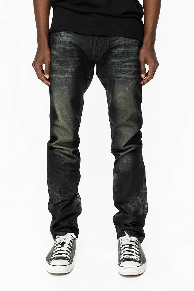 MENS LONG FLAP SLIM JEANS WITH CRYSTALS AND NAILHEADS 5D SEMI COATING DNM