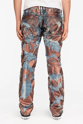 MENS LONG FLAP SLIM JEANS GOOD TIME COPPER WITH CRYSTALS