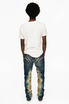 MENS LONG FLAP SLIM JEANS WITH CRYSTALS HYPER WASH