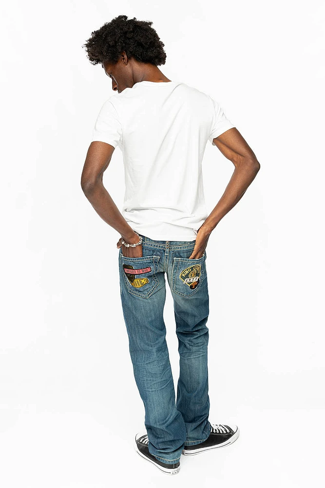 CLASSIC 5 POCKET STRAIGHT LEG JEANS BLUE 3D MEDIUM WASH WITH PATCH