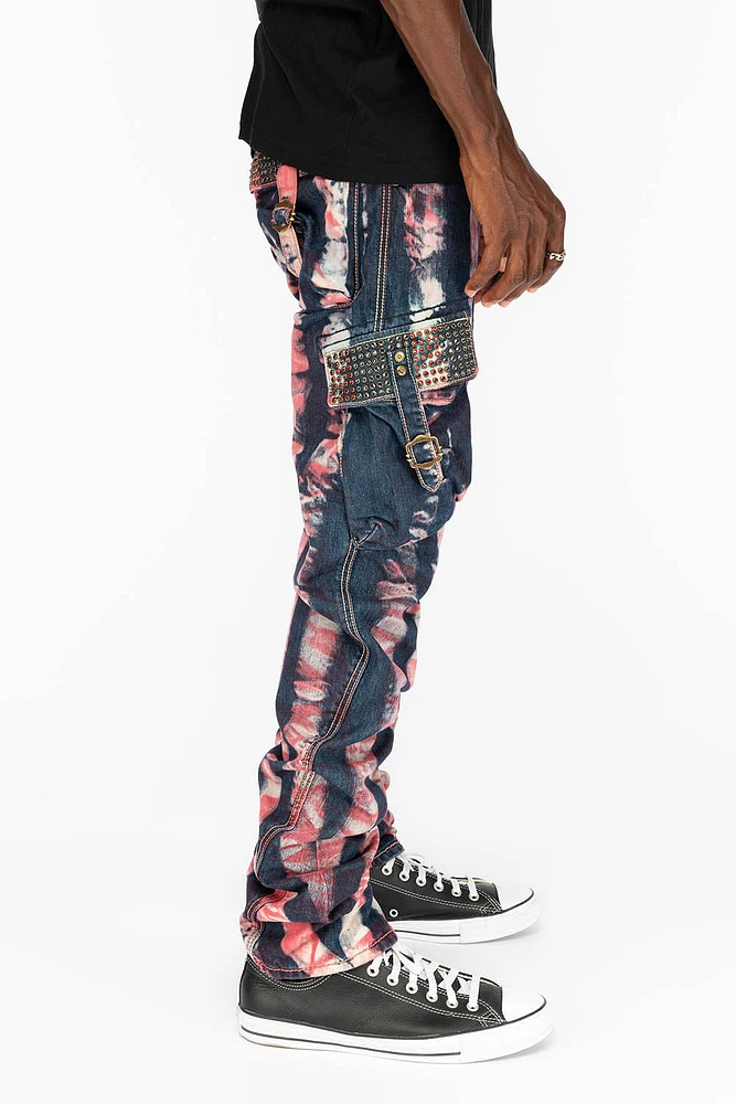 MENS PREDATOR CARGO PANTS WITH CRYSTALS PRISONER RED