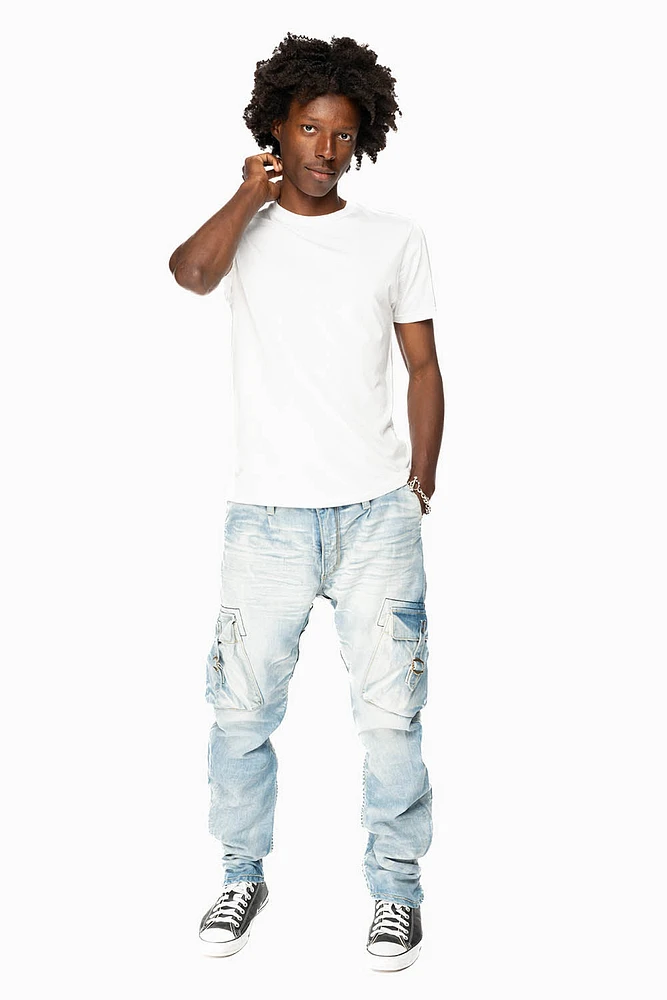 MENS PREDATOR CARGO PANTS LIMITED EDITION BLUE OMAHA LIGHT WASH