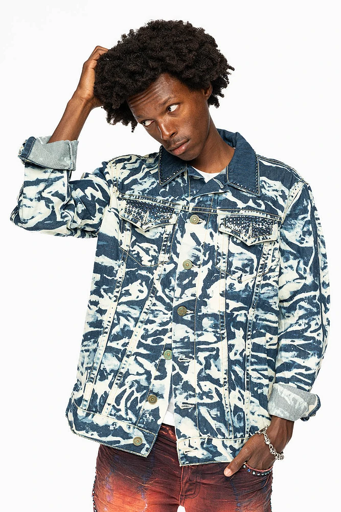 SALT INDIGO JEAN JACKET EMBELLISHED WITH SAPPHIRE CRYSTALS