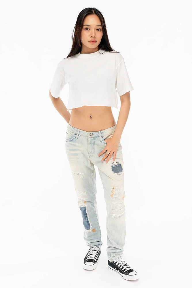 BOYFRIEND STYLE WOMENS PATCHED JEANS GEORGE WASH