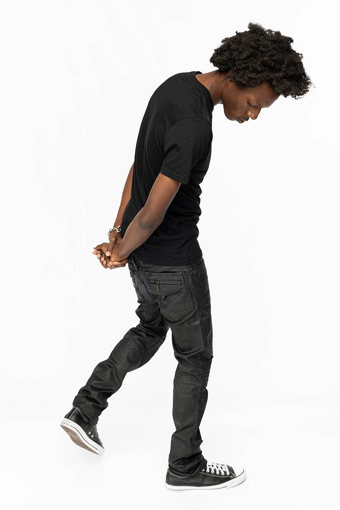 MENS MOTO BIKER JEANS BLACK DY FABRIC