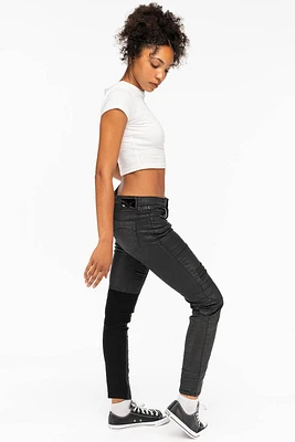 ROBIN'S WOMENS SKINNY MOTO DY FABRIC JEANS BLACK