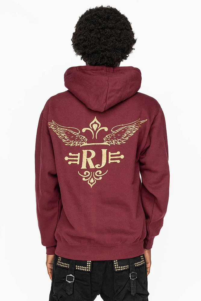 PULLOVER HOODIE BURGUNDY WITH GOLD GLITTER FLEUR