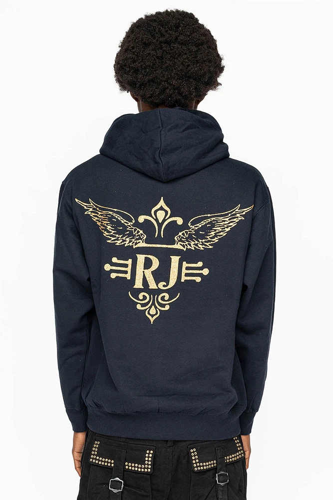 PULLOVER HOODIE NAVY WITH GOLD GLITTER FLEUR