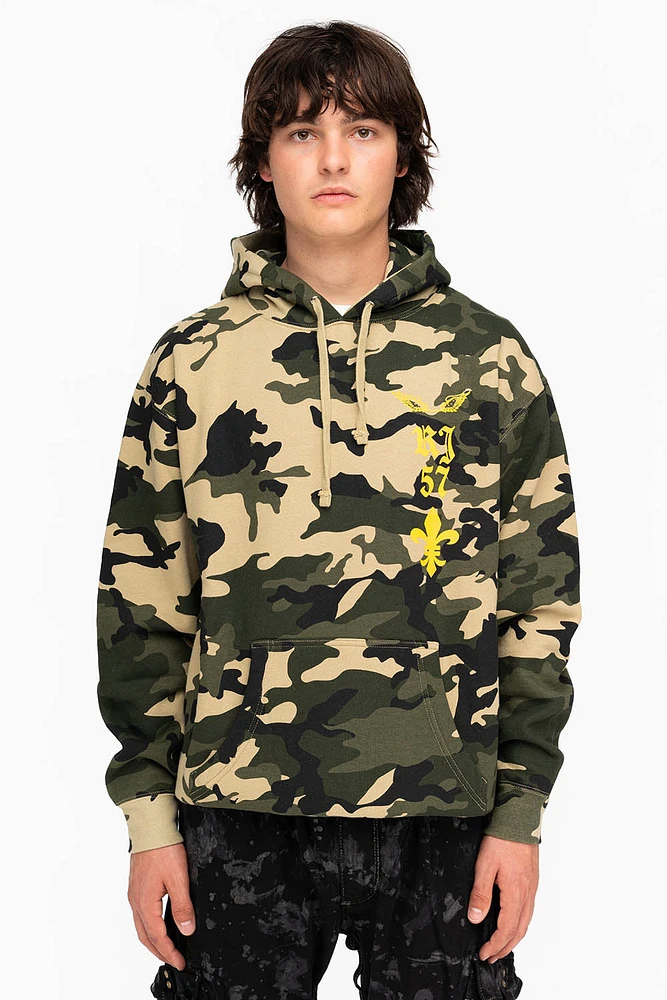 FLEUR-DE-LIS HOODIE CAMO GREEN