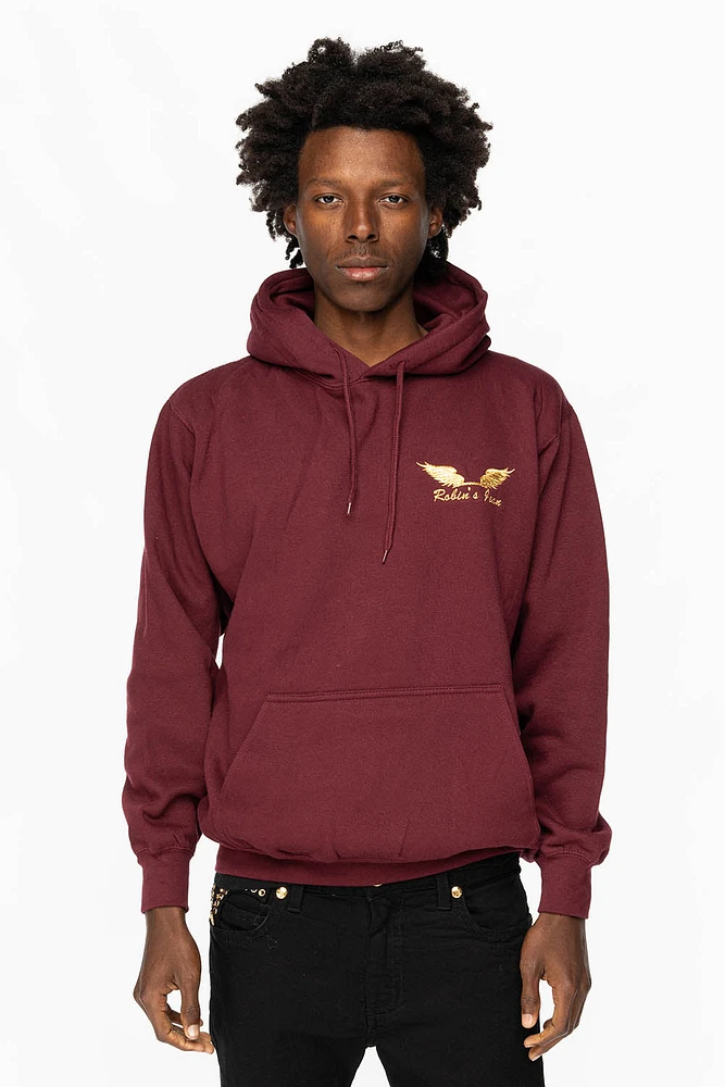 PULLOVER HOODIE BURGANDY WITH GOLD WINGS EMBROIDERY