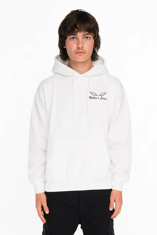 BLACK WINGS PULLOVER HOODIE WHITE