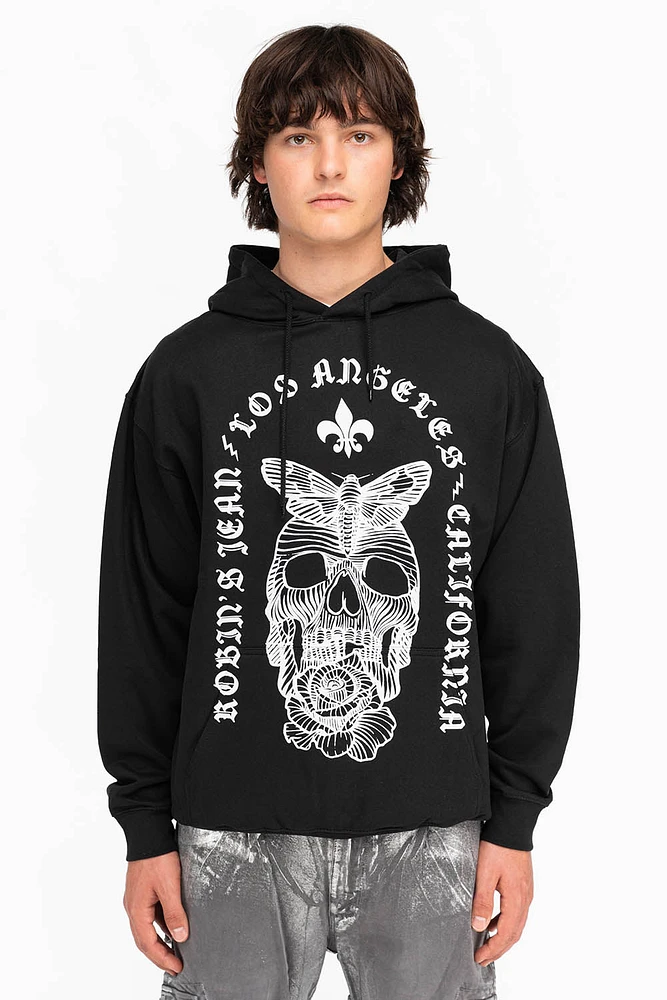 FLEUR-DE-LIS SKULL HOODIE BLACK