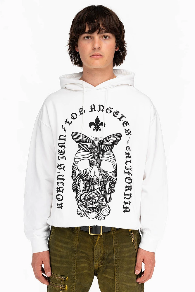 FLEUR-DE-LIS SKULL HOODIE WHITE