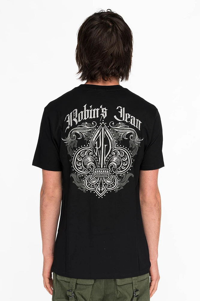 FLEUR DE LIS TEE BLACK WITH SILVER GLITTER