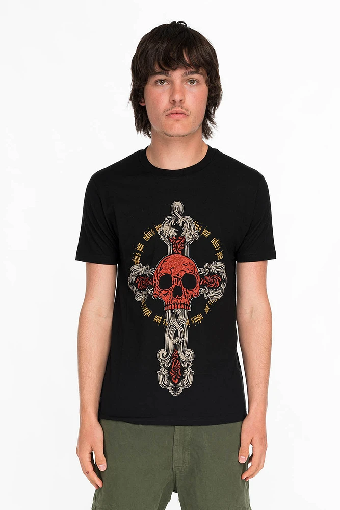 SKULL AND CROSS TEE BLACK