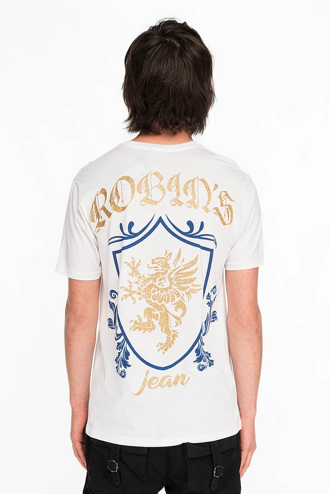 ROBINS GOLD GLITTER EAGLE CREST TEE WHITE