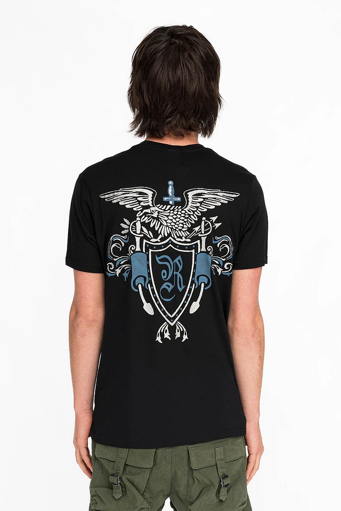ROBINS HERALDY CREST SILVER GLITTER TEE BLACK