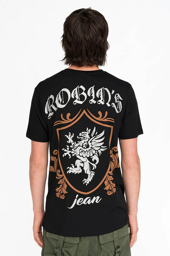 ROBINS SILVER GLITTER EAGLE CREST TEE BLACK