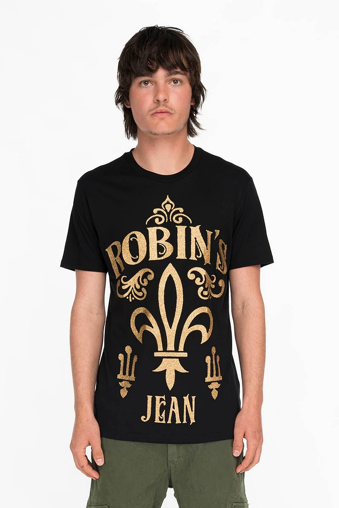 GOLD GLITTER FLEUR TEE BLACK