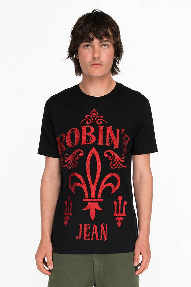 RED GLITTER FLEUR TEE BLACK