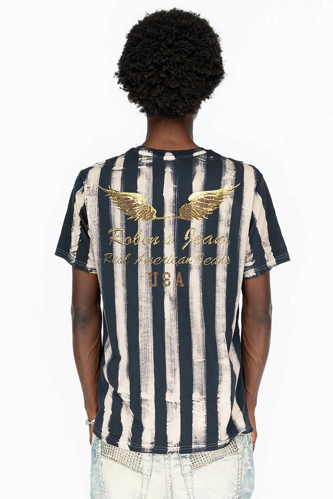 PRISONER BLACK/WHITE T-SHIRT WITH GOLD WING