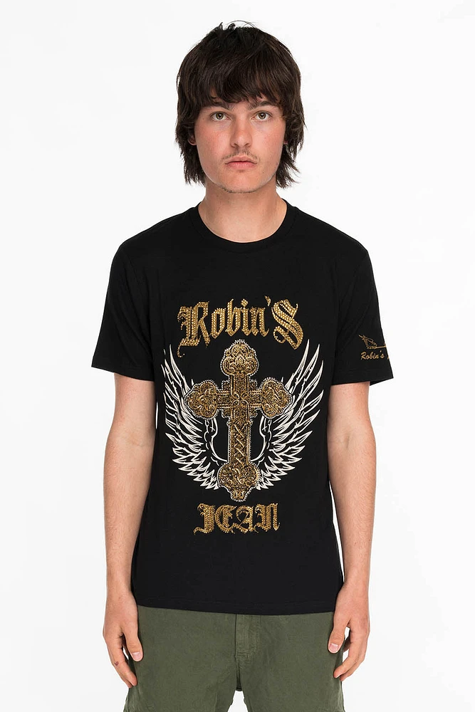CRYSTAL CROSS TEE BLACK