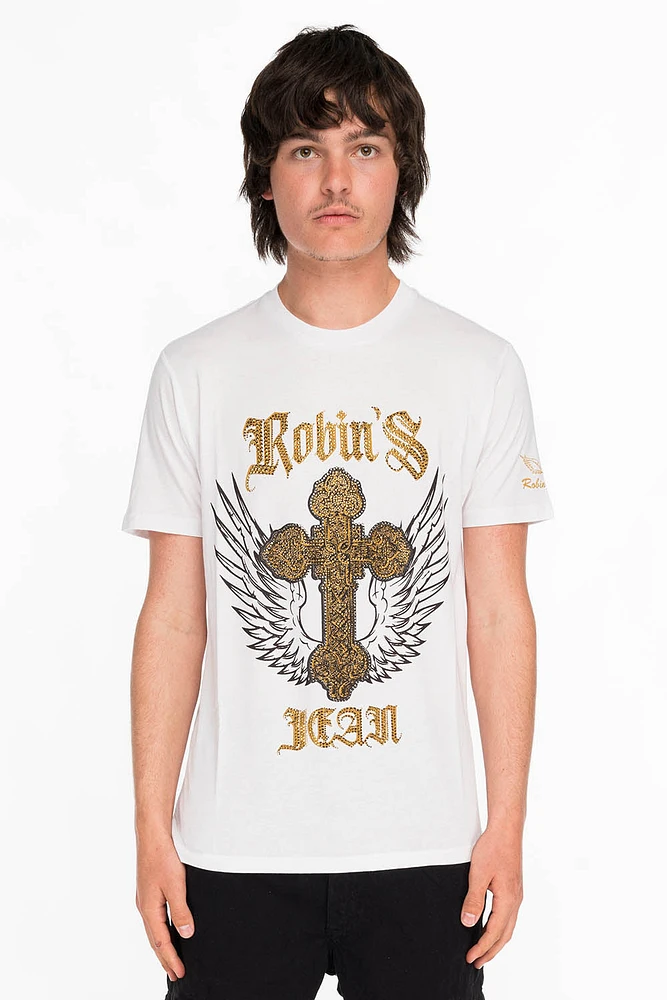 CRYSTAL CROSS TEE WHITE