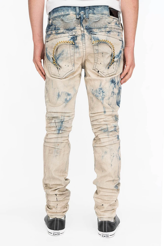 KILLER FLAP MENS SLIM JEANS FROZEN WASH WITH GOLD CRYSTALS