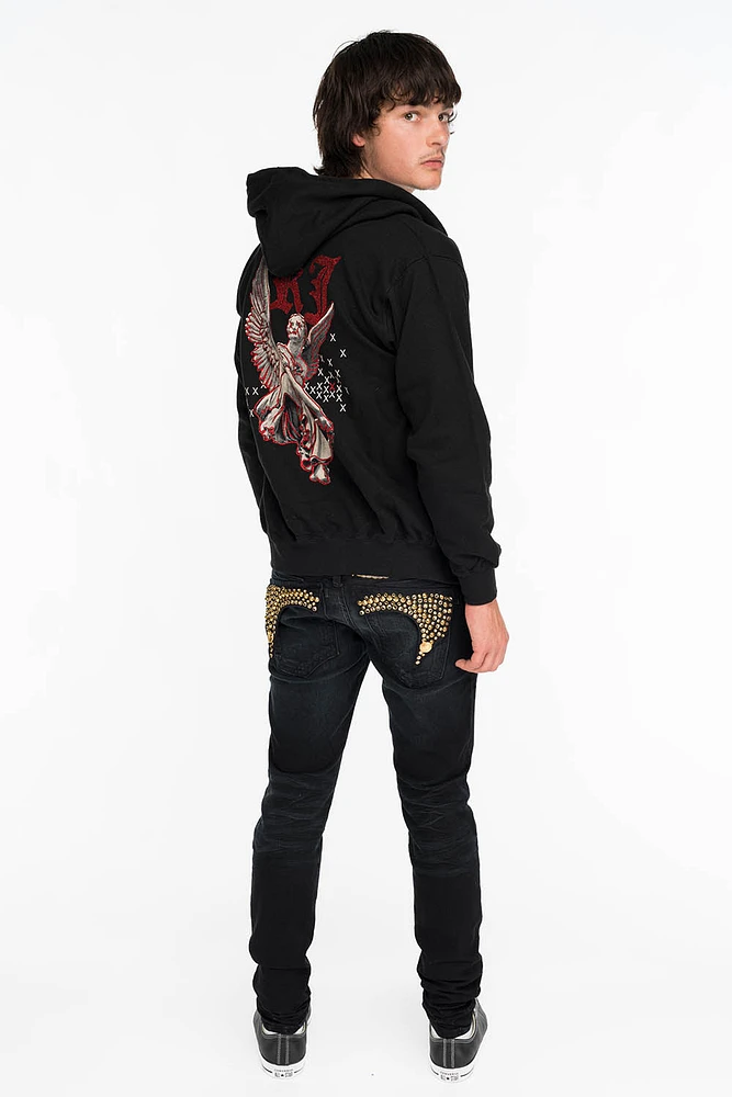 KILLER FLAP MENS SKINNY JEANS F_UP WITH CRYSTAL AND SPIKE STUDDING