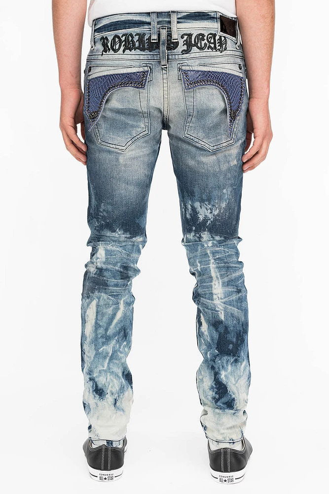 KILLER FLAP MENS SKINNY JEANS CLOUD JAPAN WITH INDIGO CROCODILE FLAPS