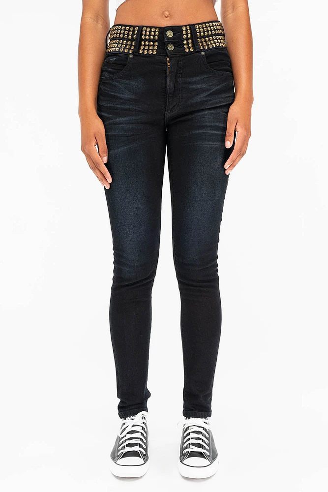 ROBIN'S DOUBLE WAIST SKINNY WITH SPIKES F-UP BLACK