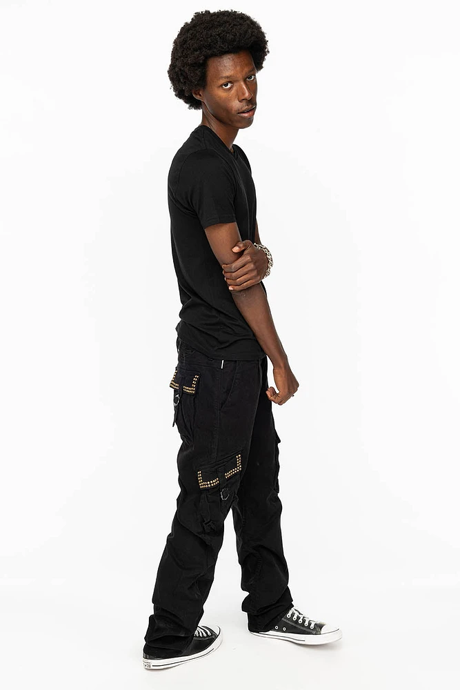 ROBINS NEW MILITARY STYLE CARGO PANTS BLACK WITH BLK DIAMOND CRYSTALS