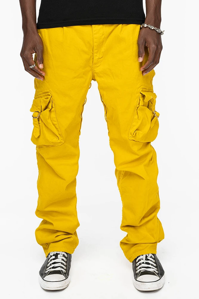 ROBINS NEW MILITARY STYLE CARGO PANTS MUSTARD COLOR WASH