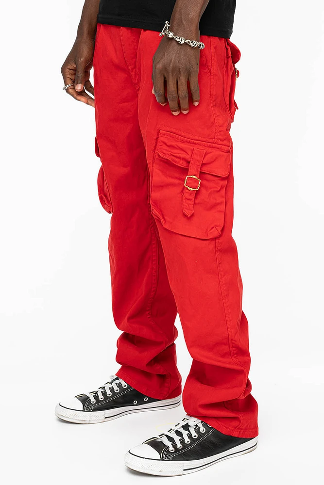 ROBINS NEW MILITARY STYLE CARGO PANTS RED COLOR WITH EMBROIDERY