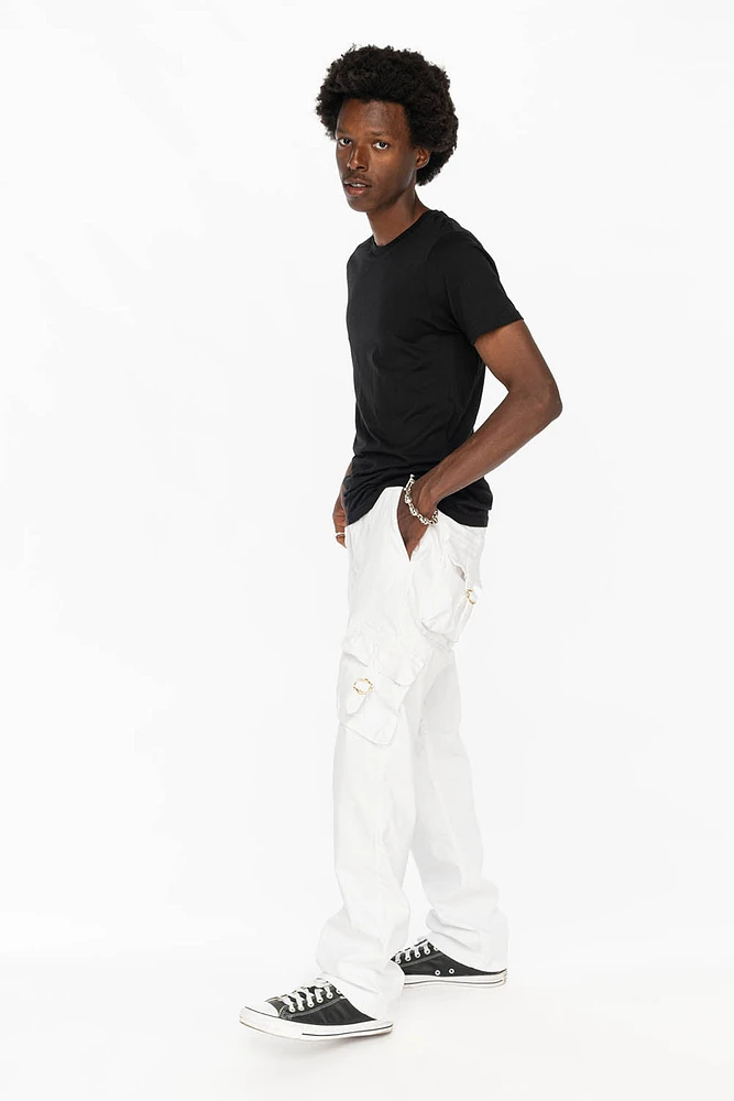 ROBINS NEW MILITARY STYLE CARGO PANTS WHITE WASH