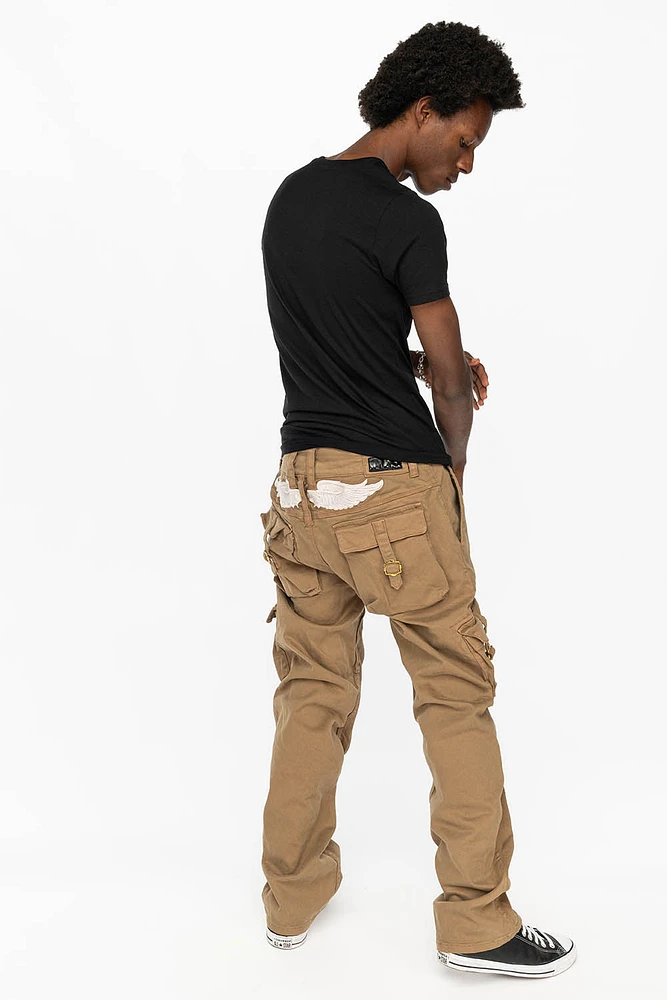 ROBINS NEW MILITARY STYLE CARGO PANTS KHAKI COLOR WASH
