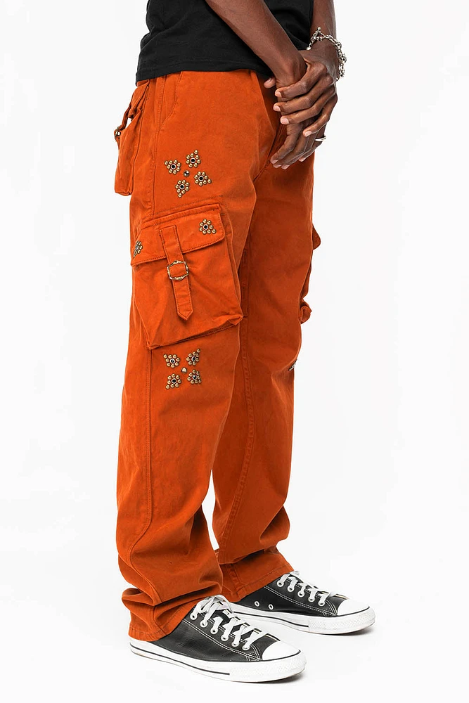 ROBINS NEW MILITARY STYLE CARGO PANTS ORANGE WITH WESTERN CRYSTAL MOTIF